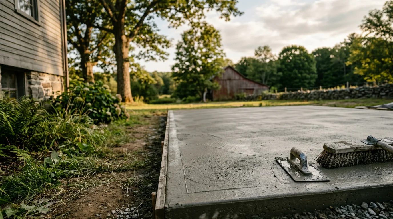 Concrete contractor pouring and finishing concrete patio