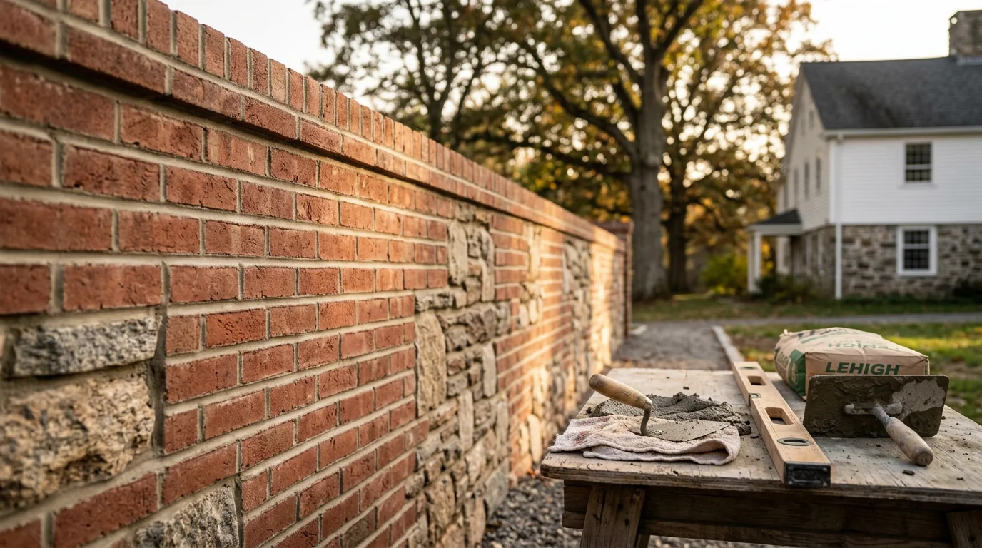 Masonry contractor laying brick and stone for residential home
